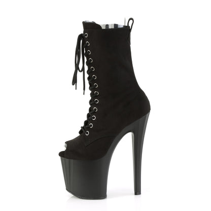 Pleaser ENCHANT-1041FS Black / Black Matte Lace-Up Peep Toe Platform Ankle Boots - 8 Inch Heels