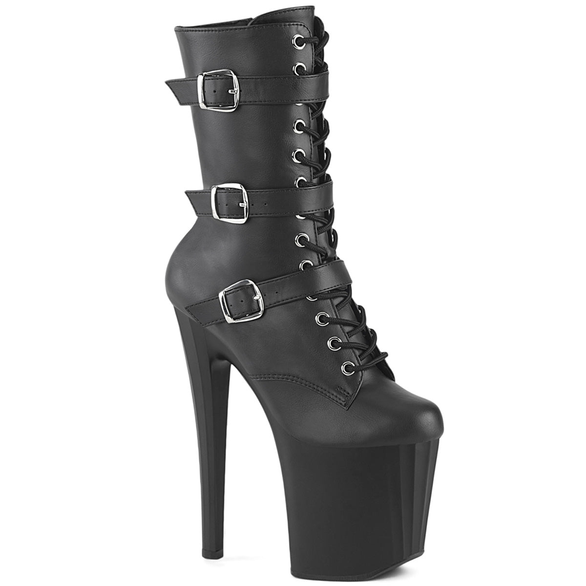 Pleaser ENCHANT-1043 Black / Black Matte Lace-Up Platform Ankle Boots - 8 Inch Heels