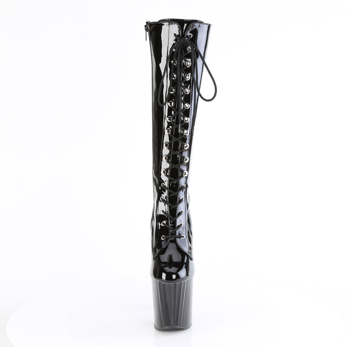 Pleaser ENCHANT-2023 Black Lace-Up Platform Knee High Boots - 8 Inch Heels