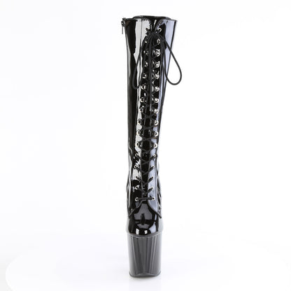 Pleaser ENCHANT-2023 Black Lace-Up Platform Knee High Boots - 8 Inch Heels