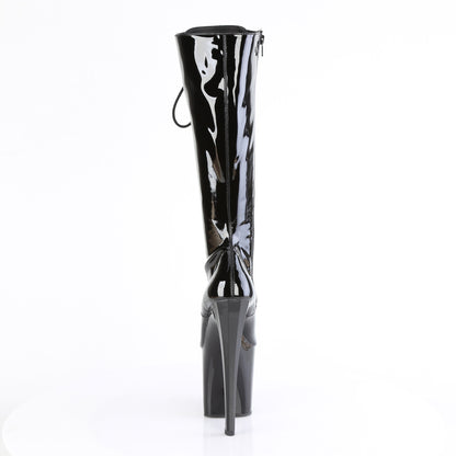 Pleaser ENCHANT-2023 Black Lace-Up Platform Knee High Boots - 8 Inch Heels