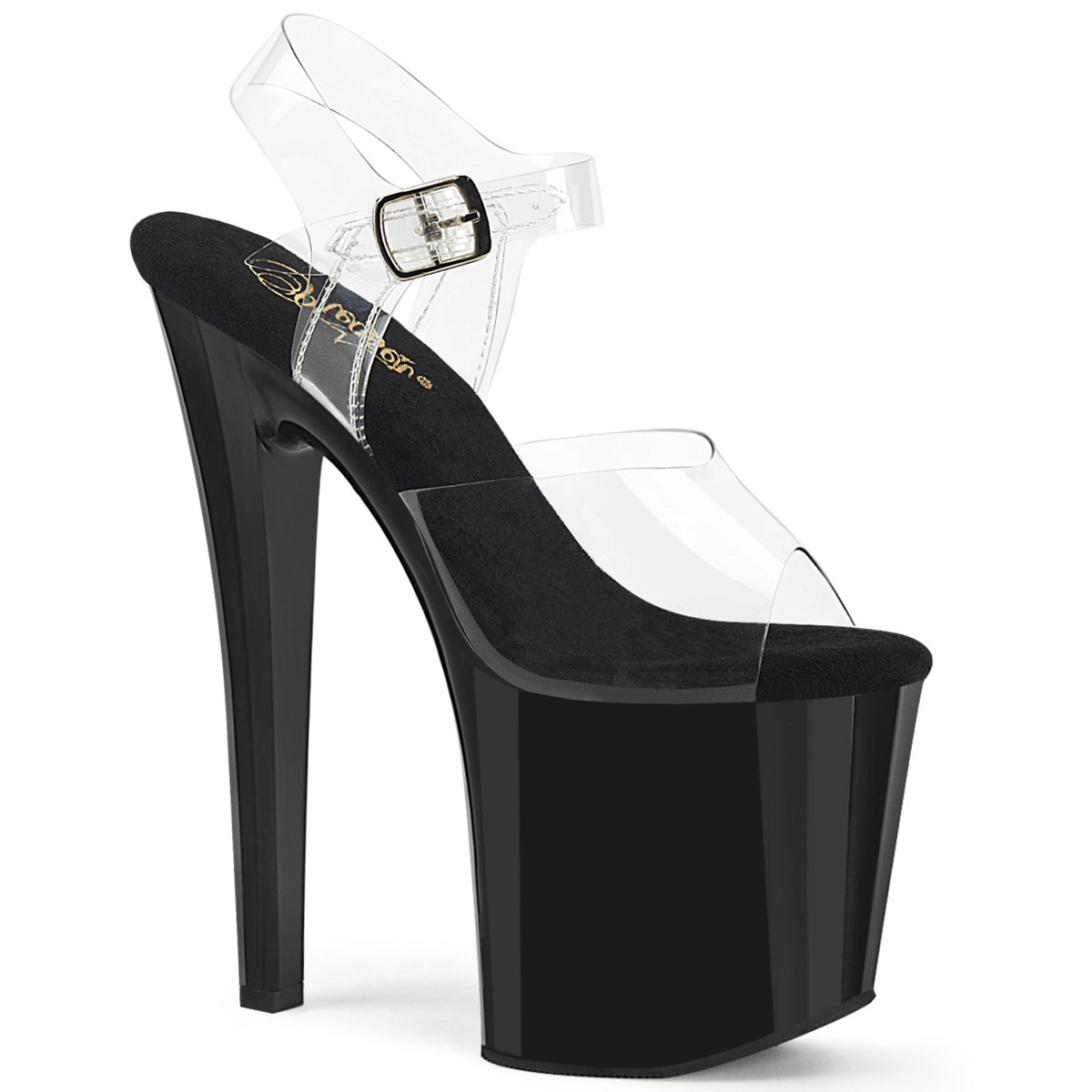 ENCHANT-708 Pleaser Clear Black 8 Inch Pole Dance Ankle Boots Clr Blk