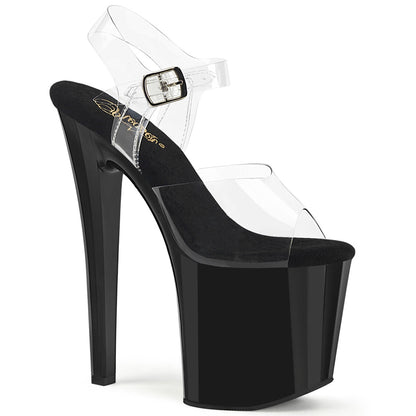 ENCHANT-708 Pleaser Clear Black 8 Inch Pole Dance Ankle Boots Clr Blk