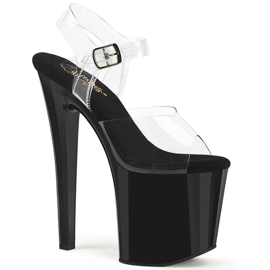 ENCHANT-708 Pleaser Clear Black 8 Inch Pole Dance Ankle Boots Clr Blk