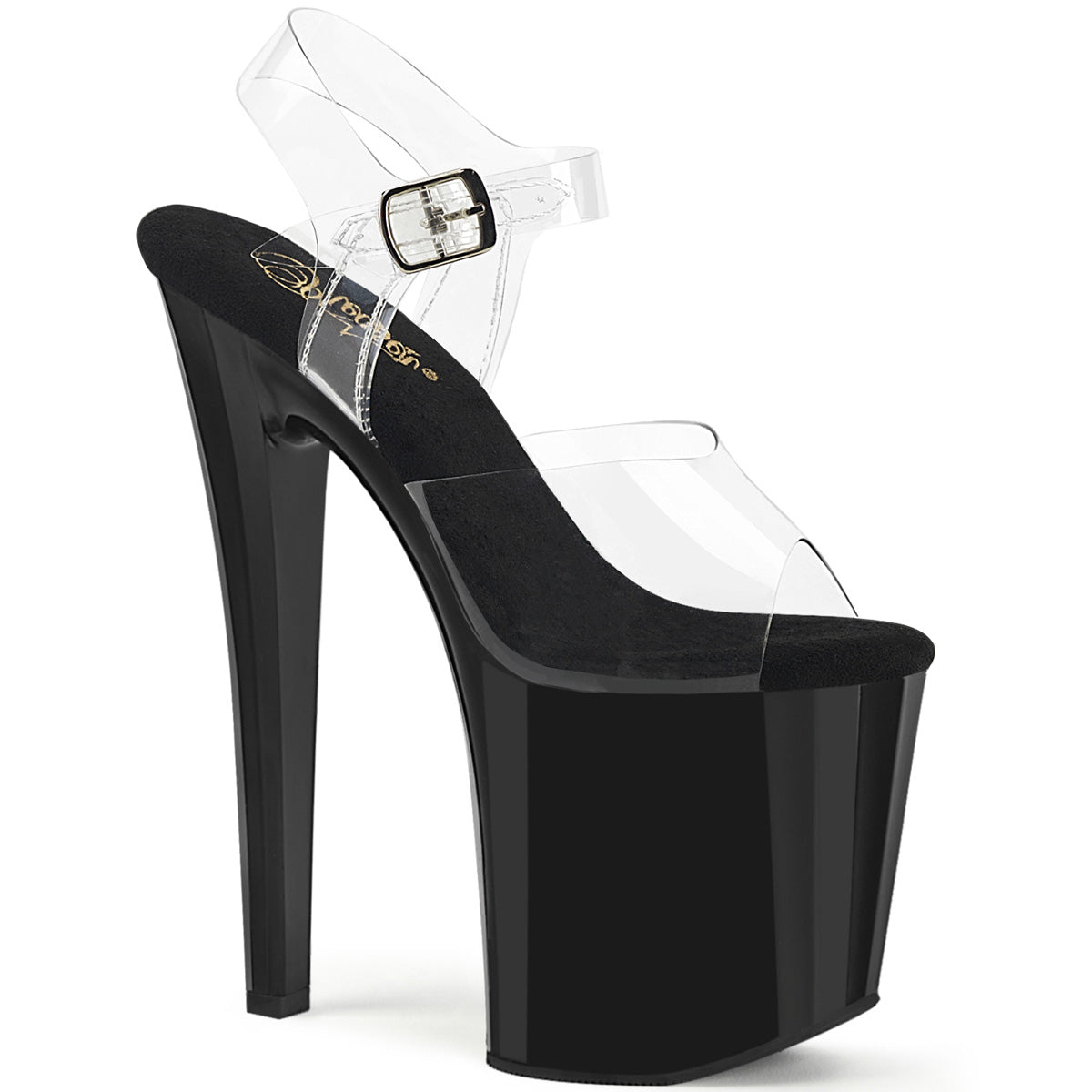 ENCHANT-708 Pleaser Clear Black 8 Inch Pole Dance Ankle Boots