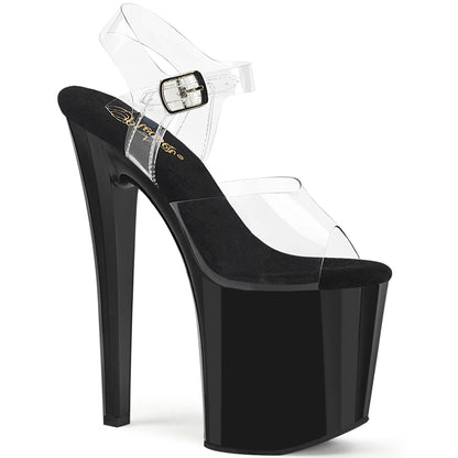 ENCHANT-708 Pleaser Clear Black 8 Inch Pole Dance Ankle Boots