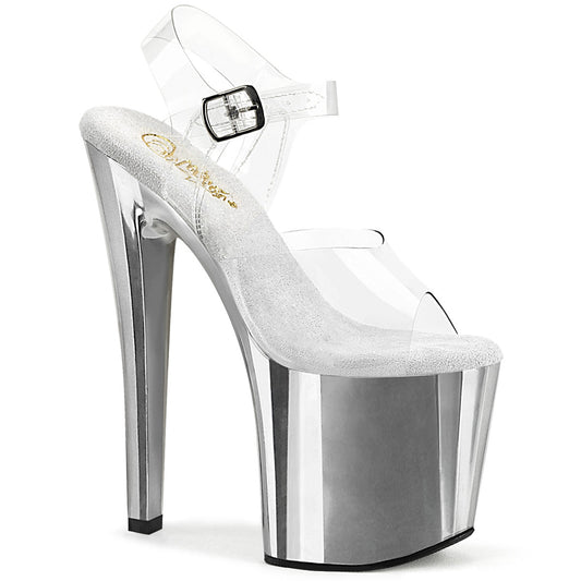 ENCHANT-708 Pleaser Silver Chrome 8 Inch Glittery Platform Ankle Boots Clr Slv Chrome