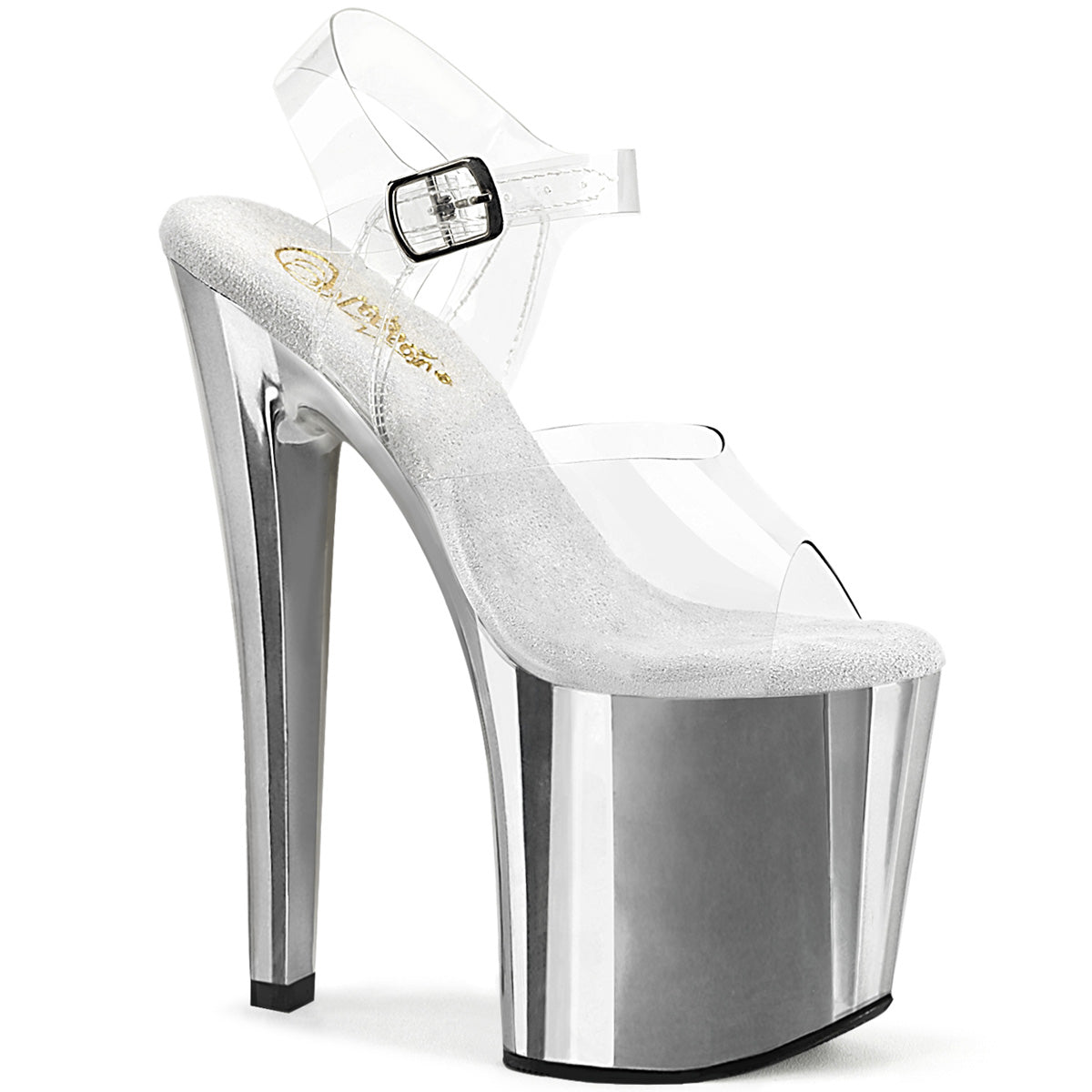 Pleaser ENCHANT-708 Clear / Silver Chrome Platform Sandals - 8 Inch Heels