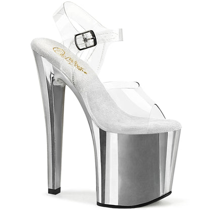 Pleaser ENCHANT-708 Clear / Silver Chrome Platform Sandals - 8 Inch Heels