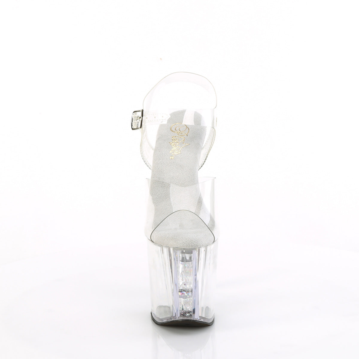 ENCHANT-708AQUA-02 Pleaser Clear 8 Inch Glitter Pole Ankle Boots