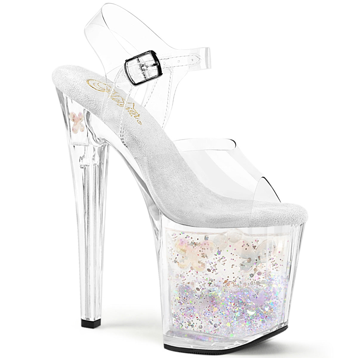 ENCHANT-708AQUA-02 Pleaser Clear 8 Inch Glitter Pole Ankle Boots Clr Clr-Slv