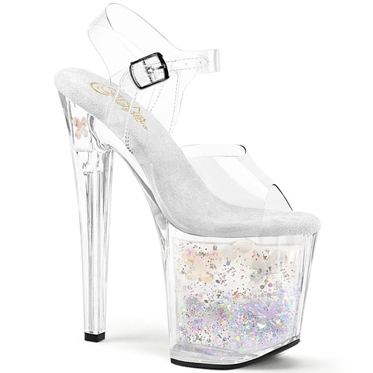 ENCHANT-708AQUA-02 Pleaser Clear 8 Inch Glitter Pole Ankle Boots Clr Clr-Slv