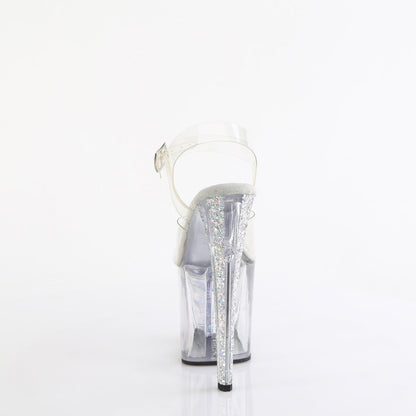 ENCHANT-708AQUA-04 Pleaser Silver Mini Glitter 8 Inch Exotic Dance Ankle Boots