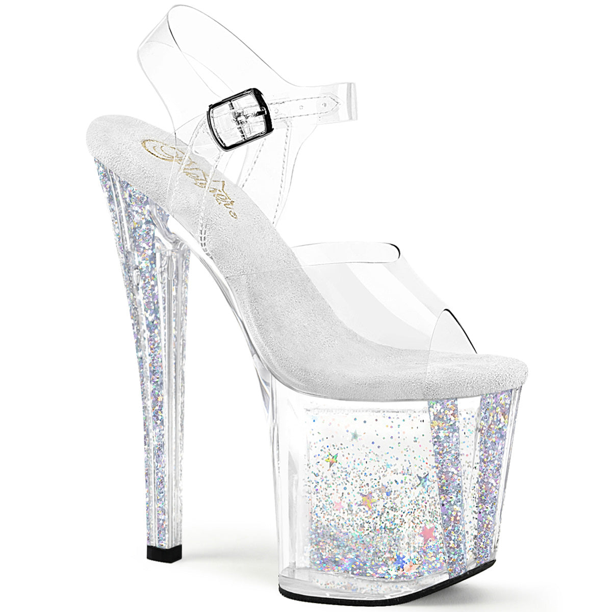 ENCHANT-708AQUA-04 Pleaser Silver Mini Glitter 8 Inch Exotic Dance Ankle Boots Clr Clr-Slv Multi Glitter