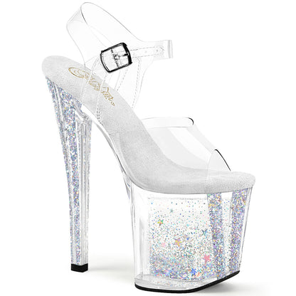 ENCHANT-708AQUA-04 Pleaser Silver Mini Glitter 8 Inch Exotic Dance Ankle Boots Clr Clr-Slv Multi Glitter