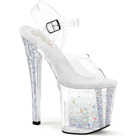 ENCHANT-708AQUA-04 Pleaser Silver Mini Glitter 8 Inch Exotic Dance Ankle Boots Clr Clr-Slv Multi Glitter