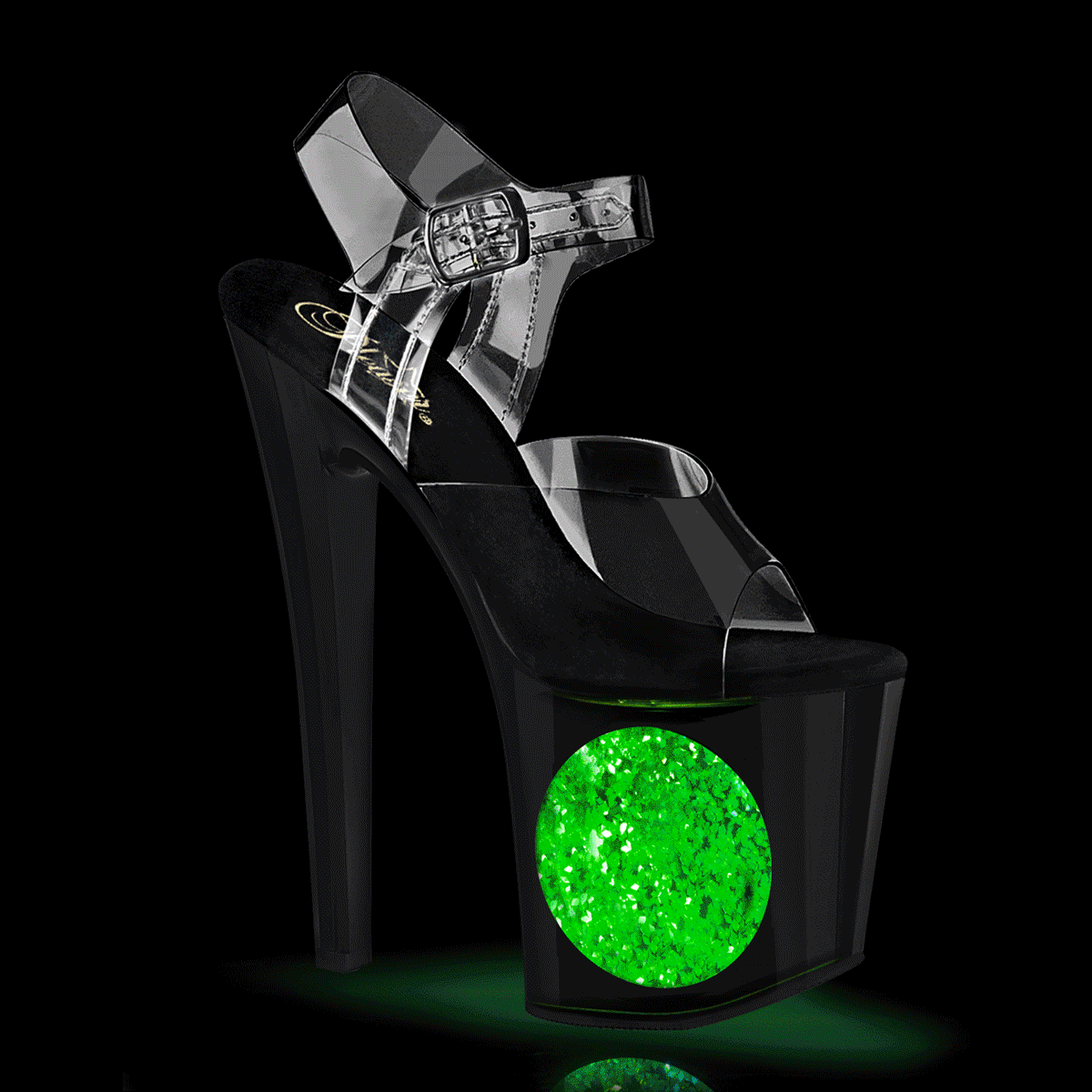 ENCHANT-708LT-CIRCLE Pleaser Black Silver Glitter 8 Inch Lap Dance Ankle Boots Clr Blk-Slv Glitter