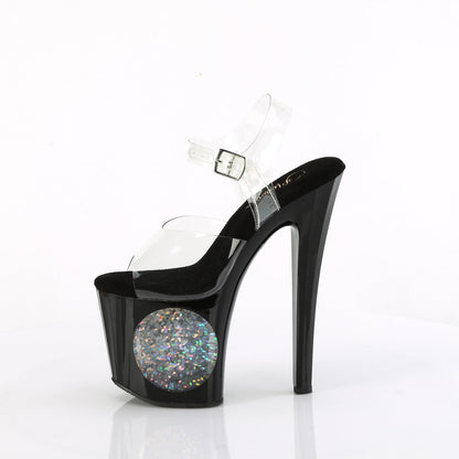 ENCHANT-708LT-CIRCLE Pleaser Black Silver Glitter 8 Inch Lap Dance Ankle Boots