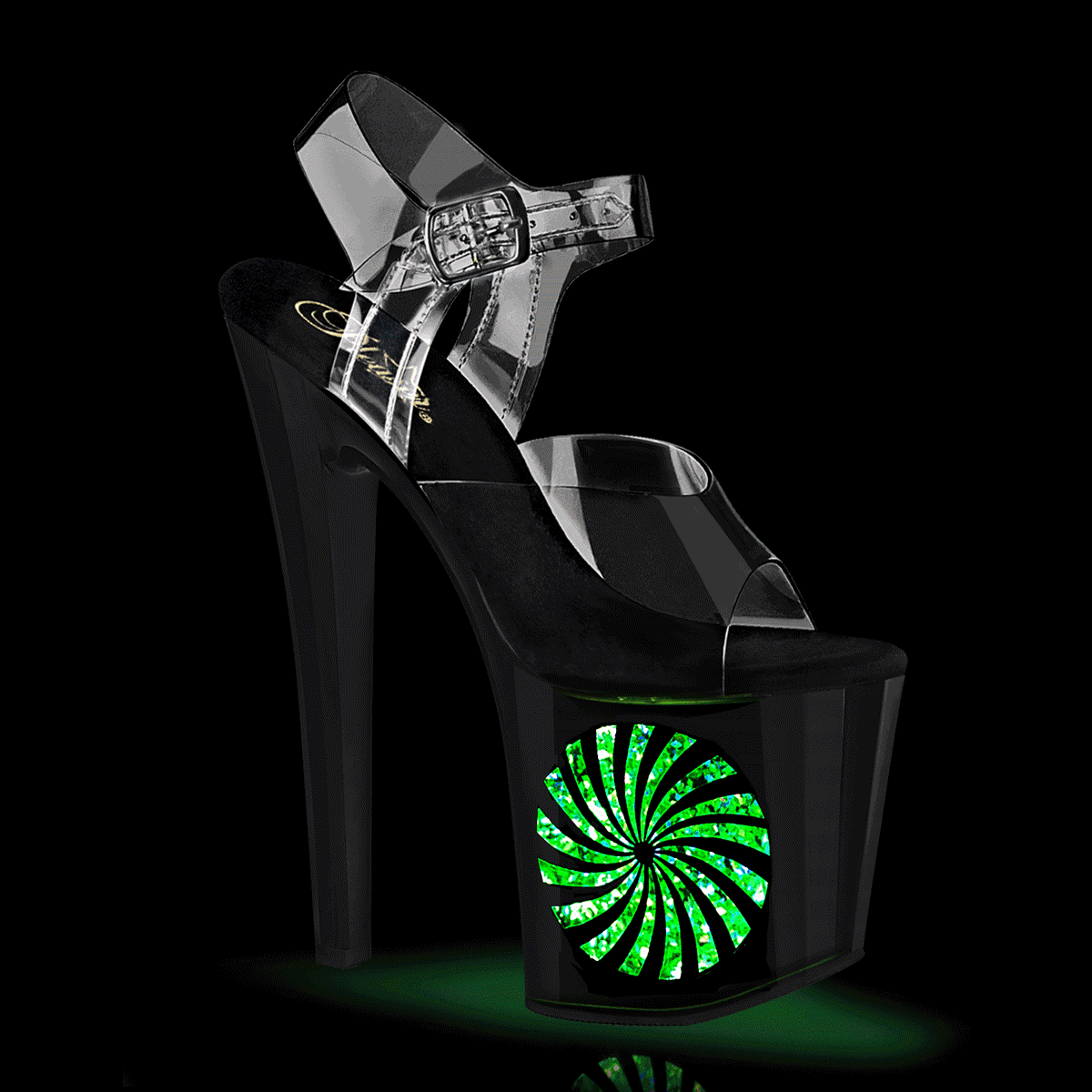 ENCHANT-708LT-PINWHE Pleaser Black Silver Glitter 8 Inch Platform Ankle Boots Clr Blk-Slv Glitter