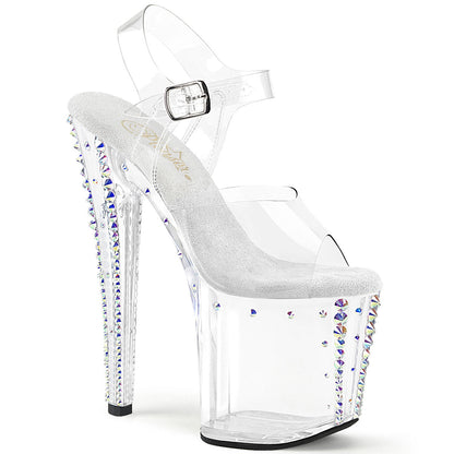 ENCHANT-708RS-02 Pleaser Clear 8 Inch Pole Heels Ankle Boots Clr Clr-AB RS