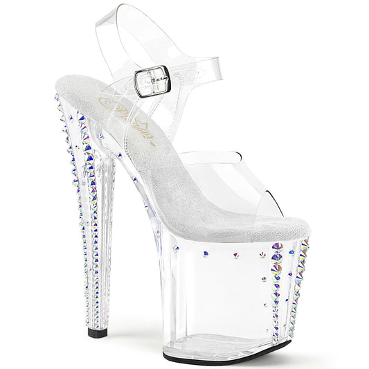 ENCHANT-708RS-02 Pleaser Clear 8 Inch Pole Heels Ankle Boots Clr Clr-AB RS