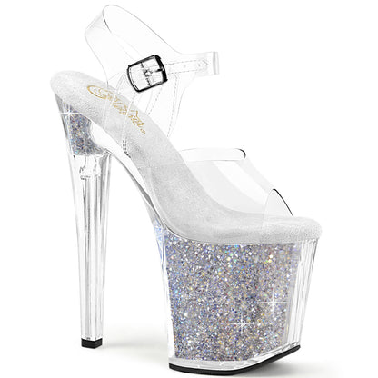 ENCHANT-708RSI Pleaser Clear Bling 8 Inch Pole Dancing Ankle Boots Clr Clr-Slv AB RS