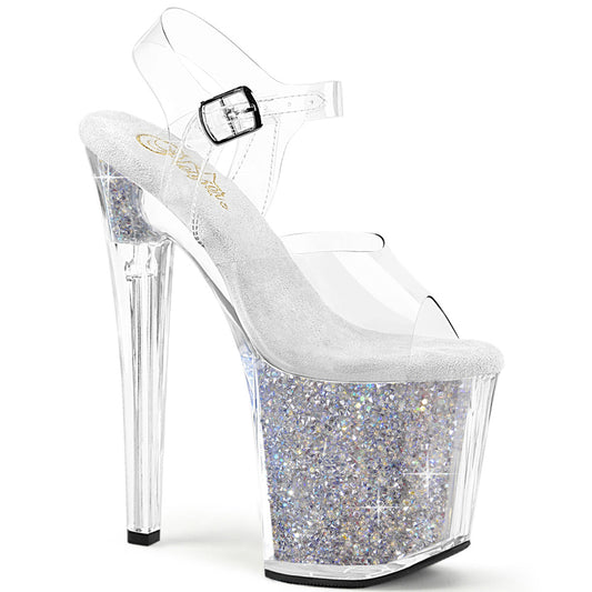 ENCHANT-708RSI Pleaser Clear Bling 8 Inch Pole Dancing Ankle Boots Clr Clr-Slv AB RS