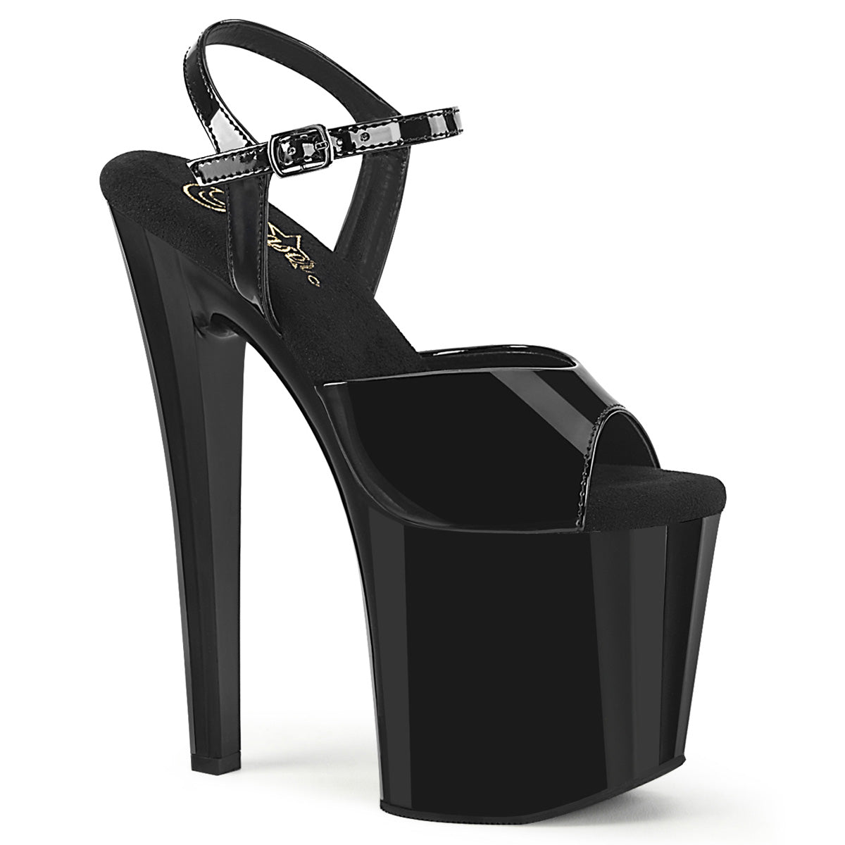 ENCHANT-709 Pleaser Black 8 Inch Pole Dancer Platform Shoes Blk Pat Blk