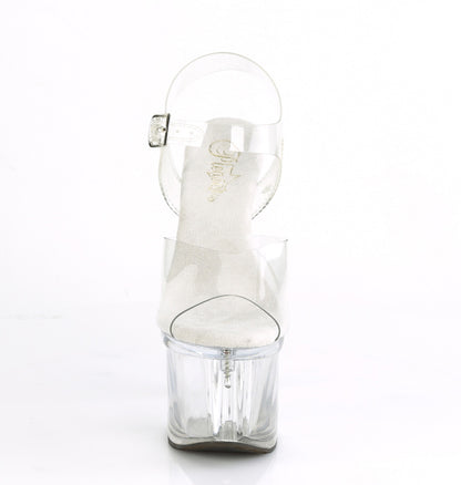 Pleaser ESTEEM-708 Clear Platform Sandals - 7 Inch Heels