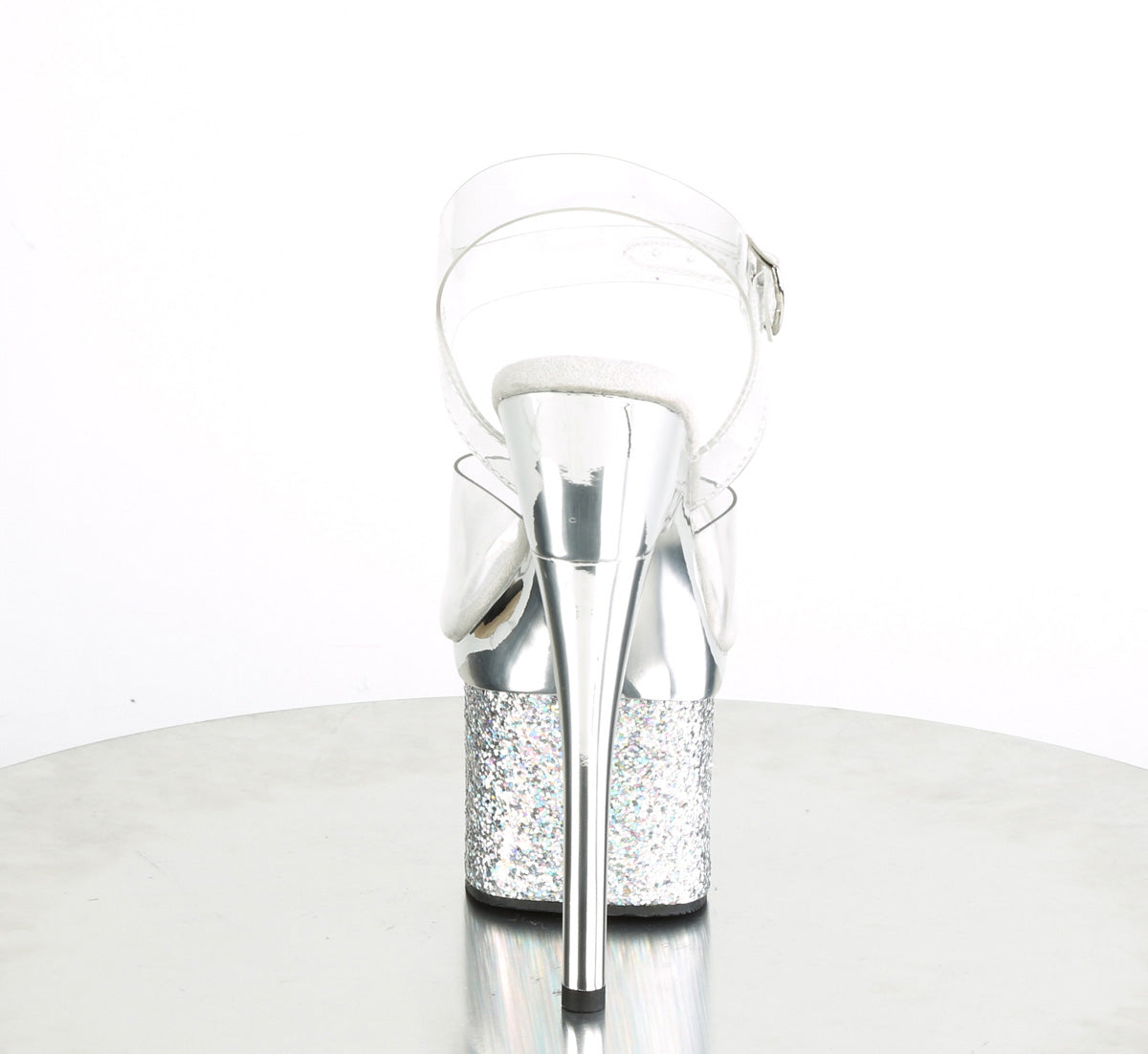ESTEEM-708CHLG Pleaser Silver Chrome 7 Inch Pole Dance Platform Shoes