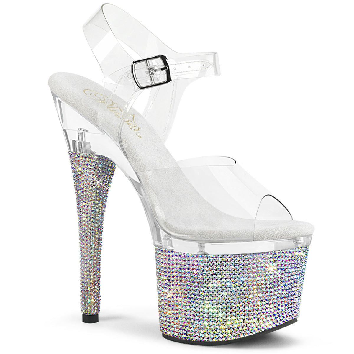 ESTEEM-708DM Pleaser Clear Bling 7 Inch Strippers Platform Shoes Clear-Silver AB RS