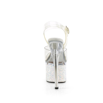 ESTEEM-708LG Pleaser White Multi Glitter 7 Inch Lap Dance Platform Shoes