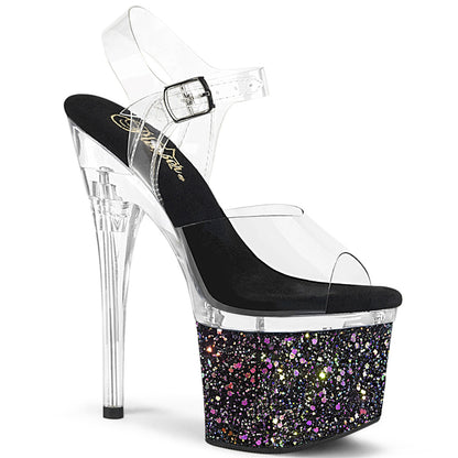 ESTEEM-708LG Pleaser Clear Black 7 Inch Statement High Platform Shoes Clr Clr-Blk Multi Glitter