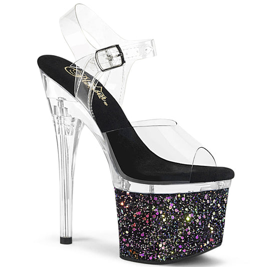 ESTEEM-708LG Pleaser Clear Black 7 Inch Statement High Platform Shoes Clr Clr-Blk Multi Glitter