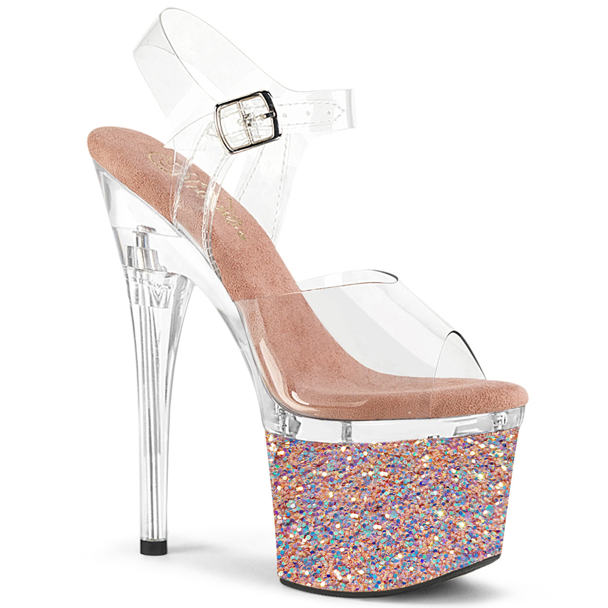 ESTEEM-708LG Pleaser Rose Gold 7 Inch Pole Dancer Platform Shoes Clr Clr-Rose Gold Glitter