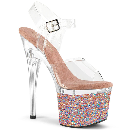ESTEEM-708LG Pleaser Rose Gold 7 Inch Pole Dancer Platform Shoes Clr Clr-Rose Gold Glitter