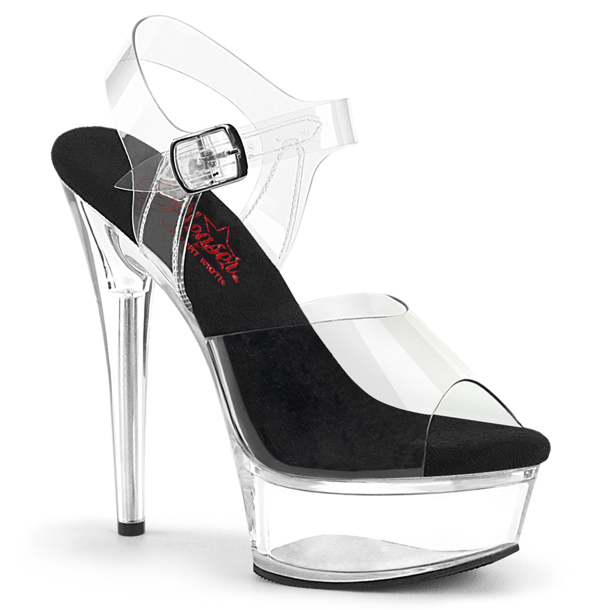 EXCITE-608 Pleaser Clear 6 Inch Exotic Dancer Platform Shoes Clr-Blk Clr