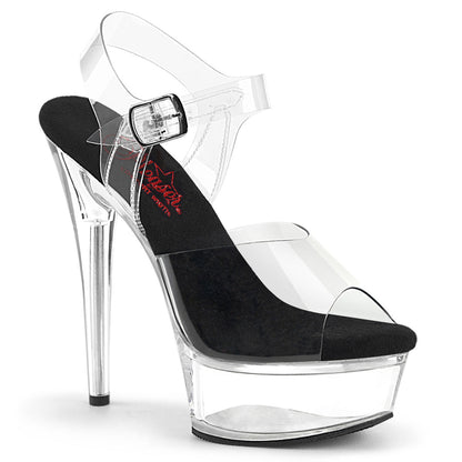 EXCITE-608 Pleaser Clear 6 Inch Exotic Dancer Platform Shoes Clr-Blk Clr
