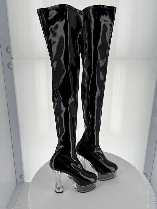 EXPOSE-3000 Pleaser Blk Stretch Patent High Heel Alternative Footwear Discontinued Sale Stock