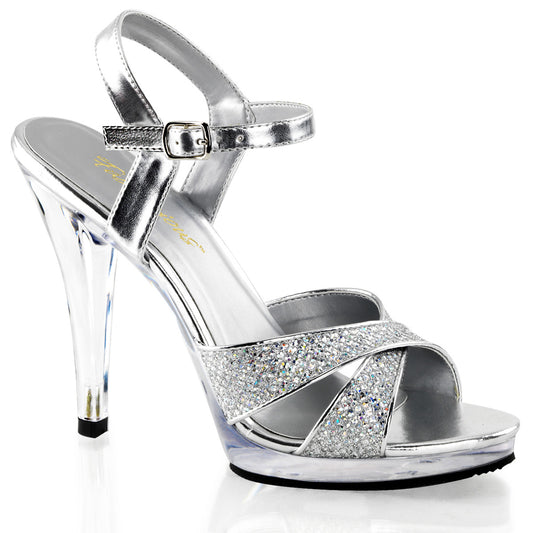 Fabulicious FLAIR-419(G) Silver Multicolour Glitter / Clear Platform Sandals - 4 1/2 Inch Heels