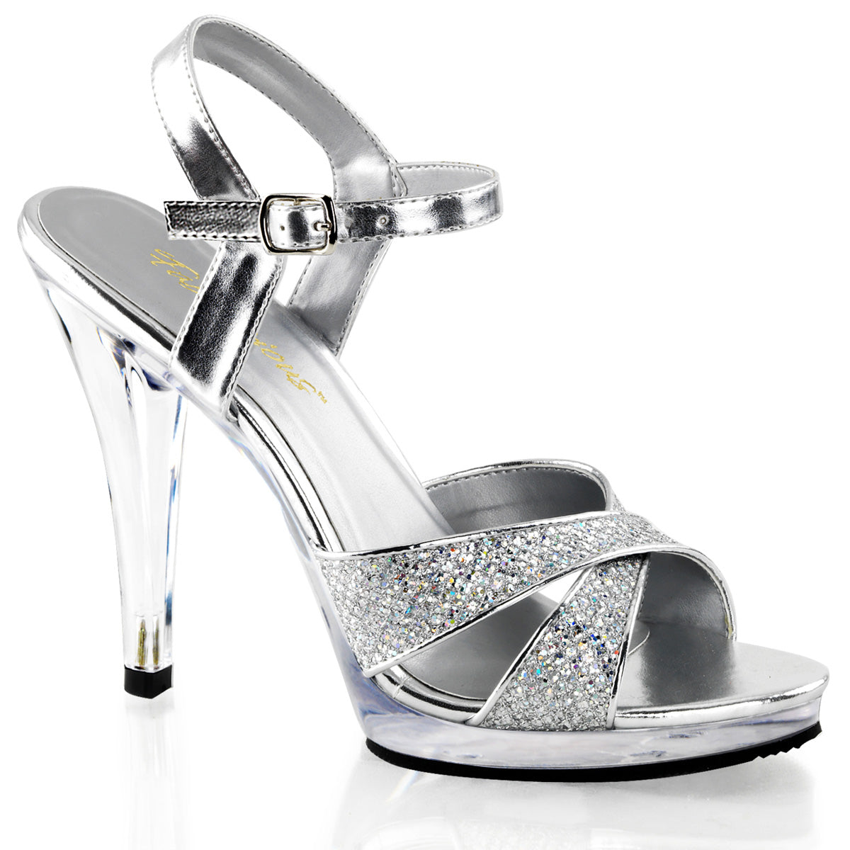 FLAIR-419(G) Fabulicious Silver Glitter 4.5 Inch Fetish Shoes Silver Multi Glitter Clear