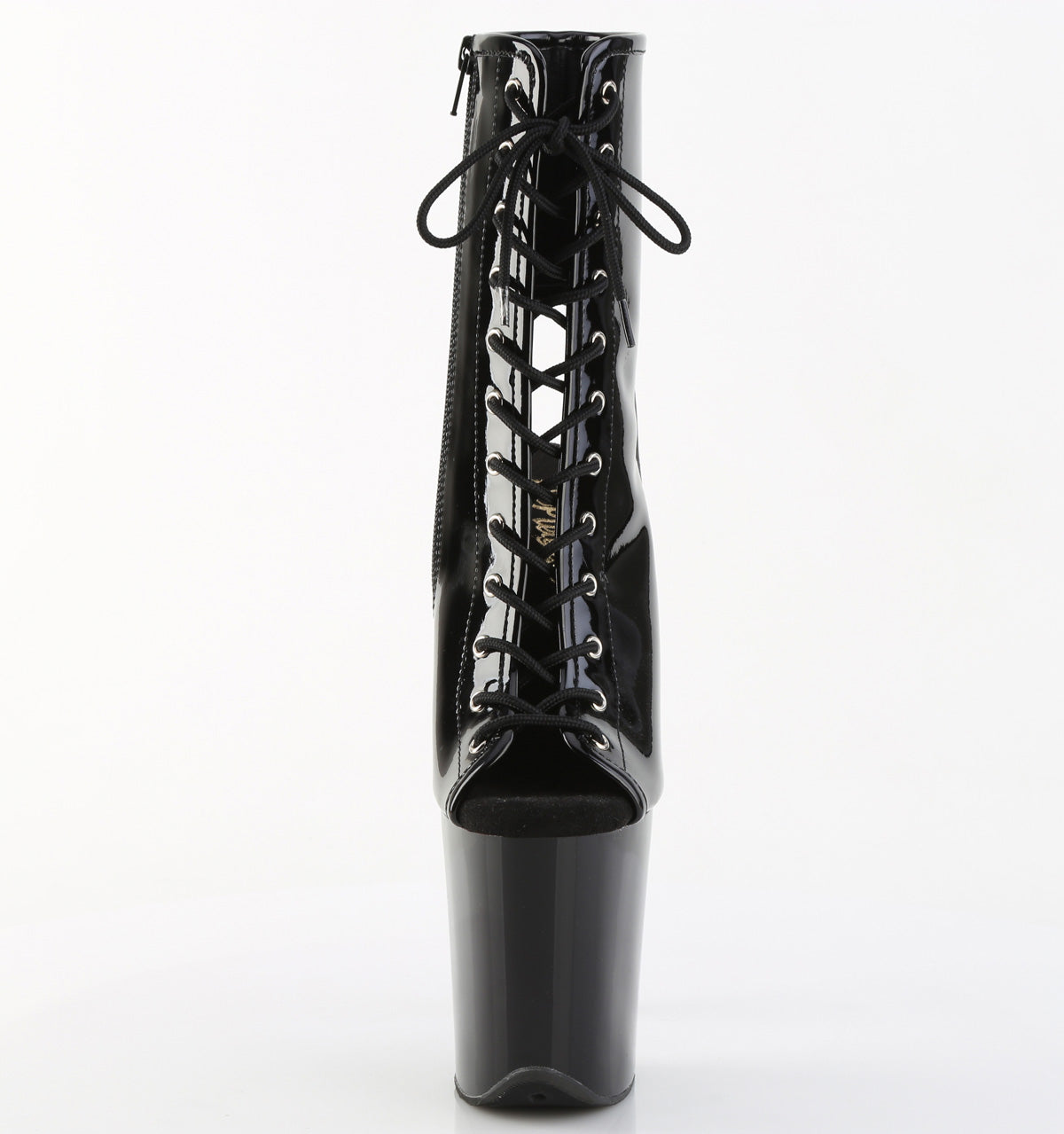 Pleaser FLAMINGO-1016 Black Lace-Up Open Toe Platform Ankle Boots - 8 Inch Heels