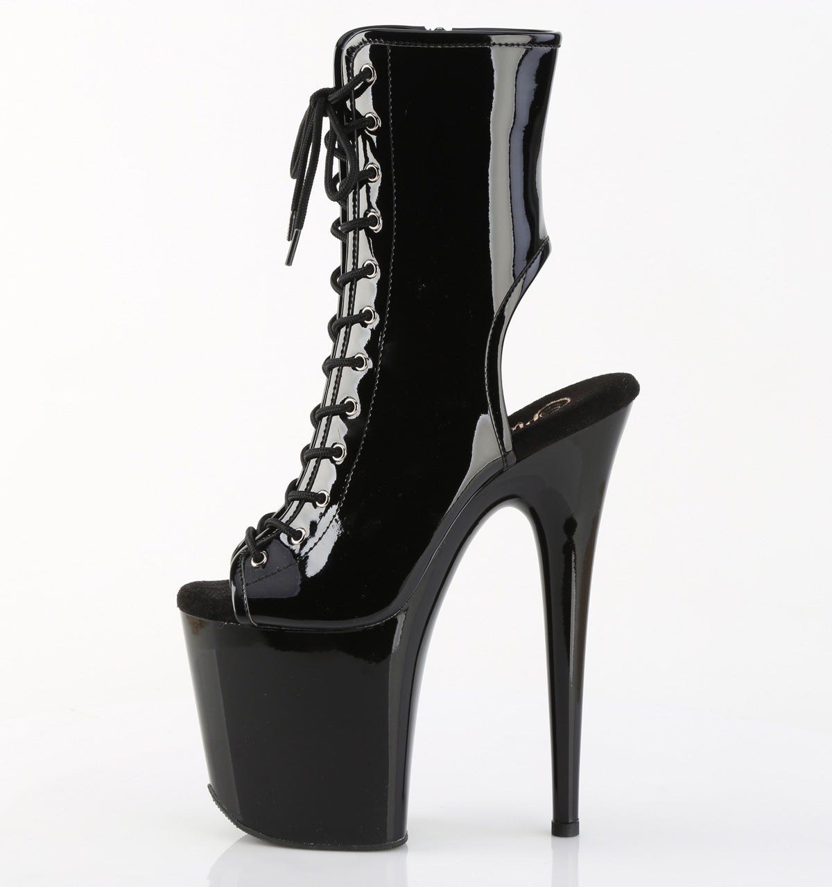 Pleaser FLAMINGO-1016 Black Lace-Up Open Toe Platform Ankle Boots - 8 Inch Heels