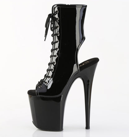 Pleaser FLAMINGO-1016 Black Lace-Up Open Toe Platform Ankle Boots - 8 Inch Heels