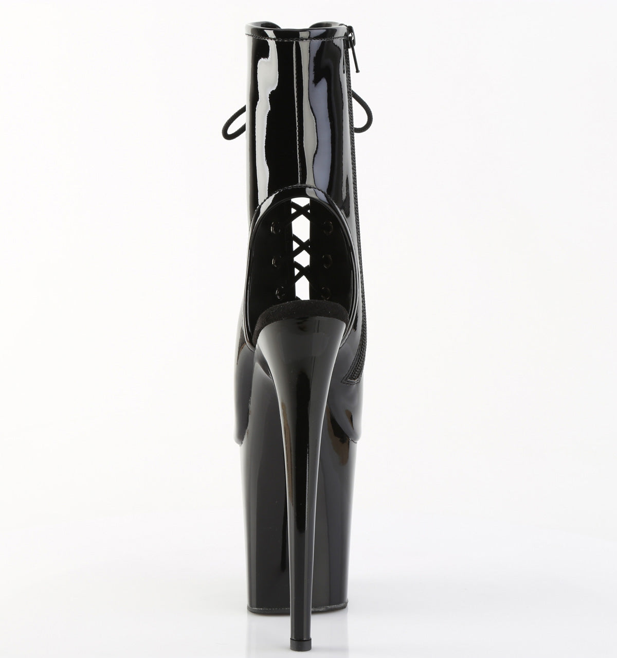 Pleaser FLAMINGO-1016 Black Lace-Up Open Toe Platform Ankle Boots - 8 Inch Heels