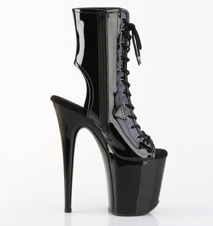 Pleaser FLAMINGO-1016 Black Lace-Up Open Toe Platform Ankle Boots - 8 Inch Heels