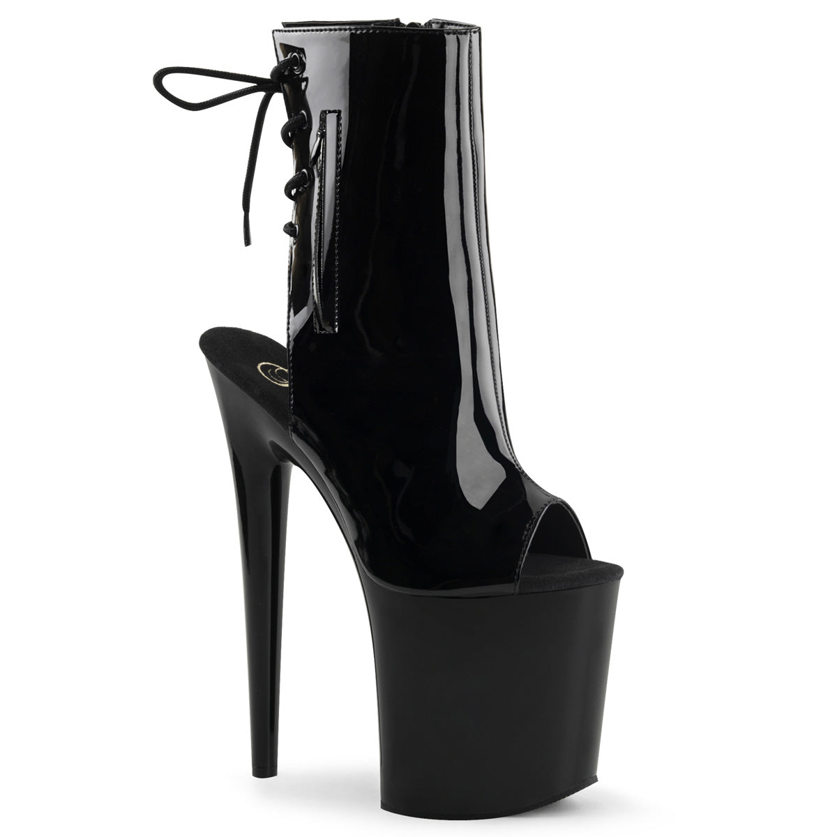 Pleaser FLAMINGO-1018 Black Lace-Up Open Toe Platform Ankle Boots - 8 Inch Heels