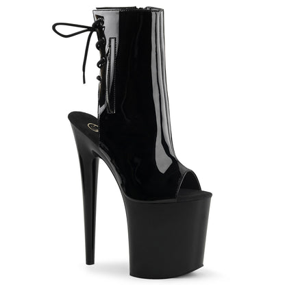 Pleaser FLAMINGO-1018 Black Lace-Up Open Toe Platform Ankle Boots - 8 Inch Heels