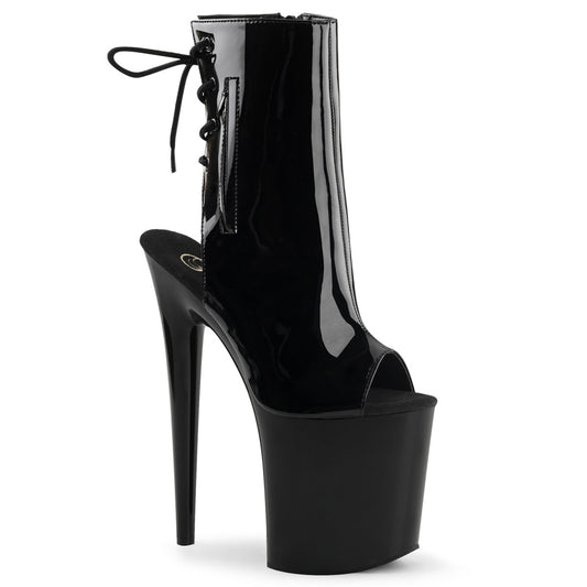 Pleaser FLAMINGO-1018 Black Lace-Up Open Toe Platform Ankle Boots - 8 Inch Heels