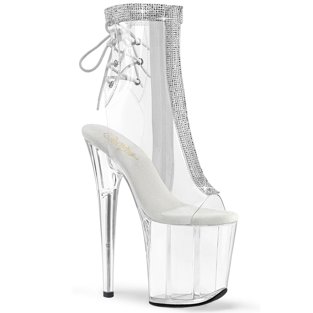 FLAMINGO-1018C-2RS Pleaser Clear 8 Inch Strippers Ankle Boots Clr-RS Clr